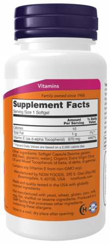 NOW Витамин Е-1000 со смешанными токоферолами, 50 капсул