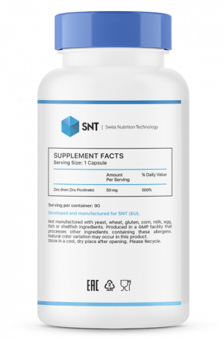 SNT Zinc Picolinate 50 мг, Пиколинат цинка 50 мг, 90 капсул