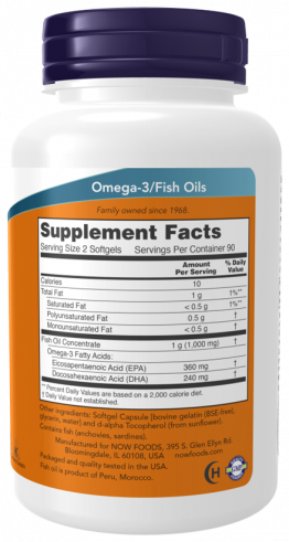 NOW Omega-3 Mini Gels Fish Oil, Омега 3 мини капсулы Рыбий Жир, 180 капсул