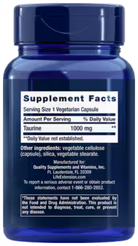 Life Extension Taurine 1000 mg, Таурин 1000 мг, 90 капсул