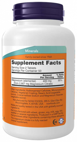 NOW Magnesium Citrate 200 mg, 100 таблеток